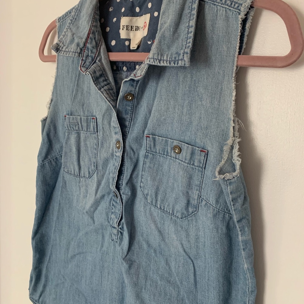 Sleeveless Button-Down Denim Top